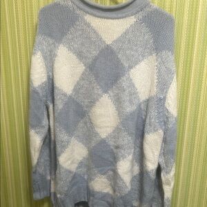 Elegant Blue and White Argyle Women's Sweater